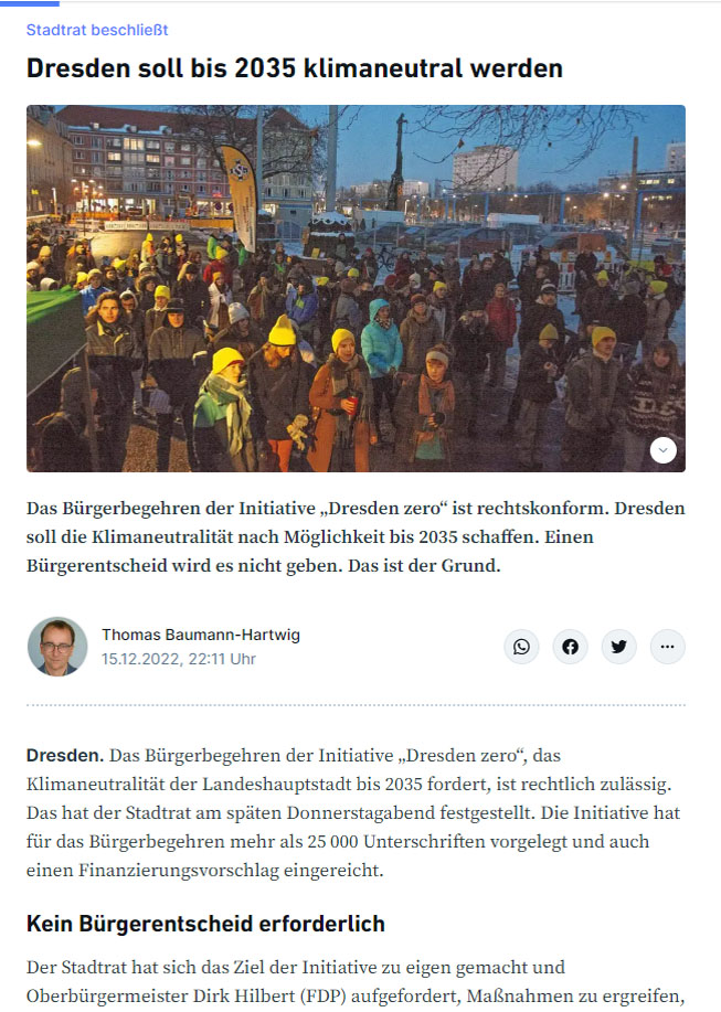 Artikel in den Dresdner Neuesten Nachrichten vom 16.12.2022