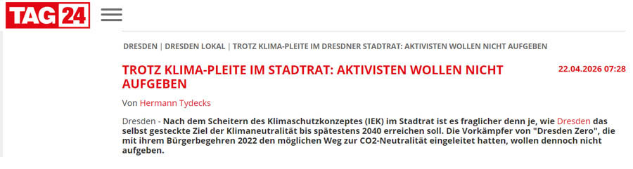 Artikel auf Tag24: Trotz Klima-Pleite im Stadtrat: Aktivisten wollen nicht aufgeben
